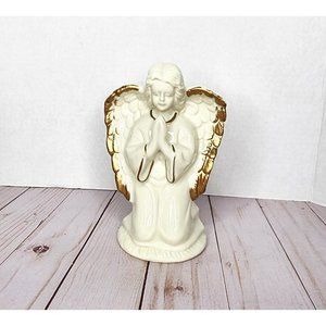Angel Kneeling Nativity Figurine Replacement White Gold 7" Holiday Time Vtg